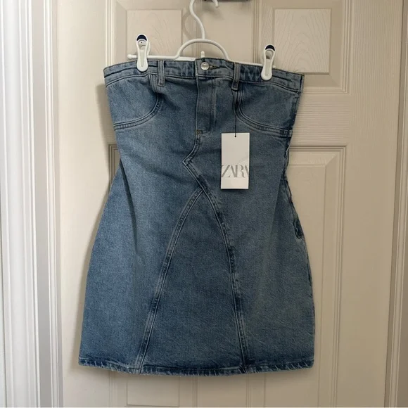 Zara Light Blue Denim Mini Dress Size Medium - Picture 1 of 3